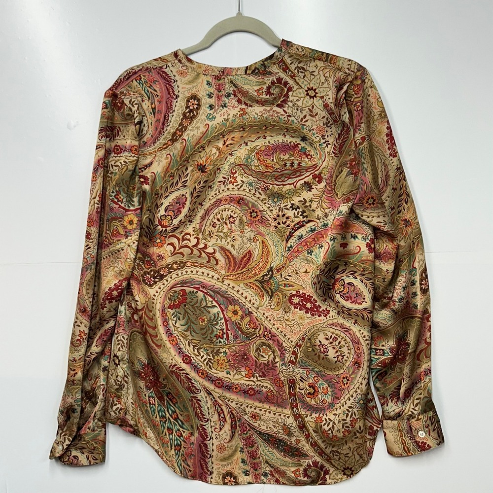 Lauren Ralph Lauren Paisley Split Neck Blouse Multicolor Long Sleeve Small 0681 - Picture 2 of 9